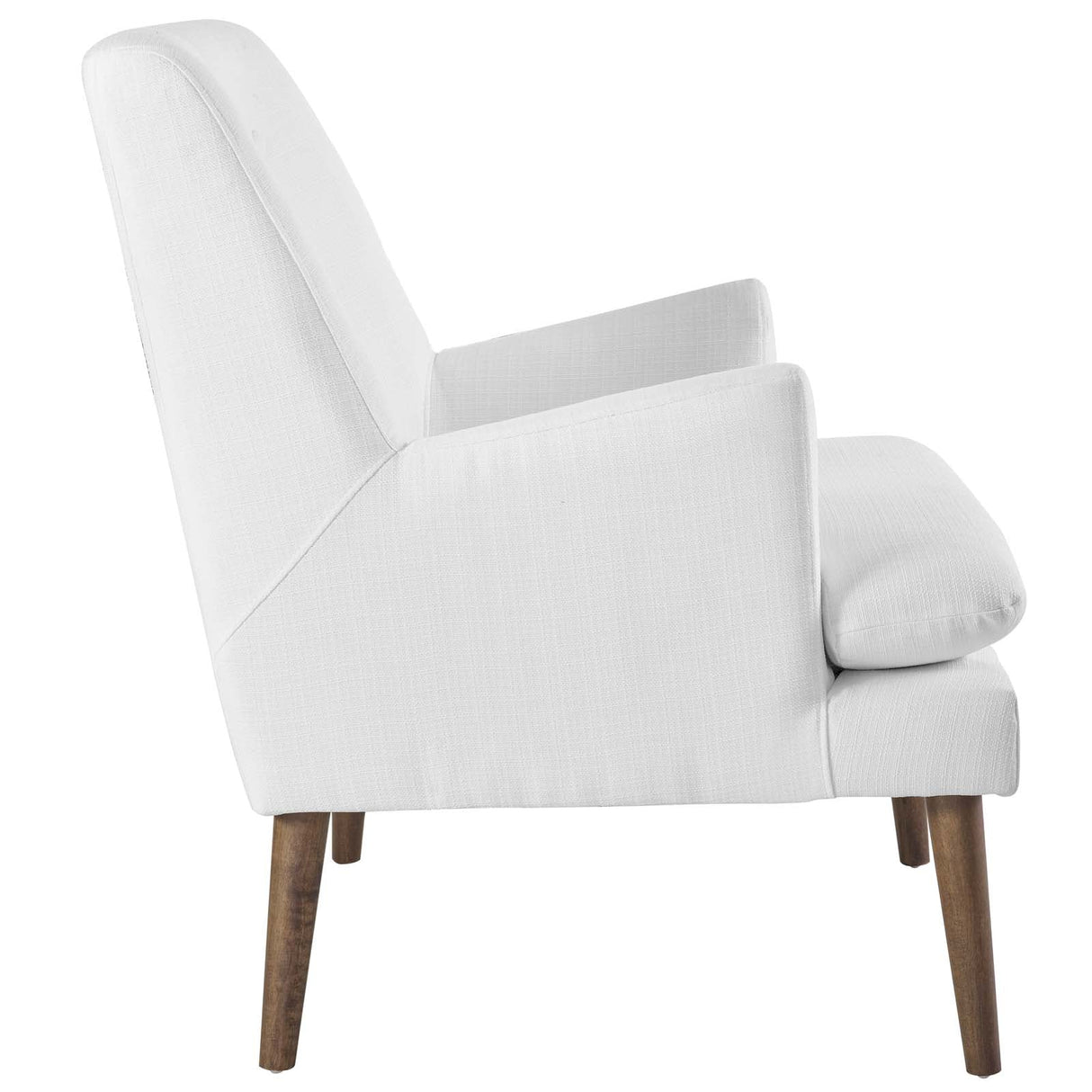 28 Inch Mid-Century Modern Upholstered Fabric Lounge Chair with Button Tufting and Walnut Legs