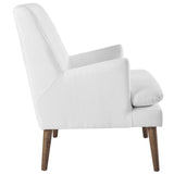 28 Inch Mid-Century Modern Upholstered Fabric Lounge Chair with Button Tufting and Walnut Legs