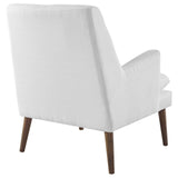 28 Inch Mid-Century Modern Upholstered Fabric Lounge Chair with Button Tufting and Walnut Legs