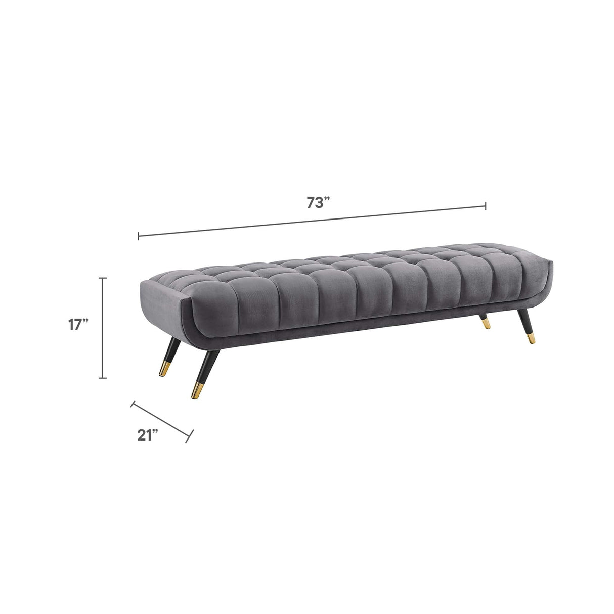 73 Inch Adept Performance Velvet Accent Bench with Gold Metal Caps