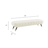 73 Inch Adept Performance Velvet Accent Bench with Gold Metal Caps