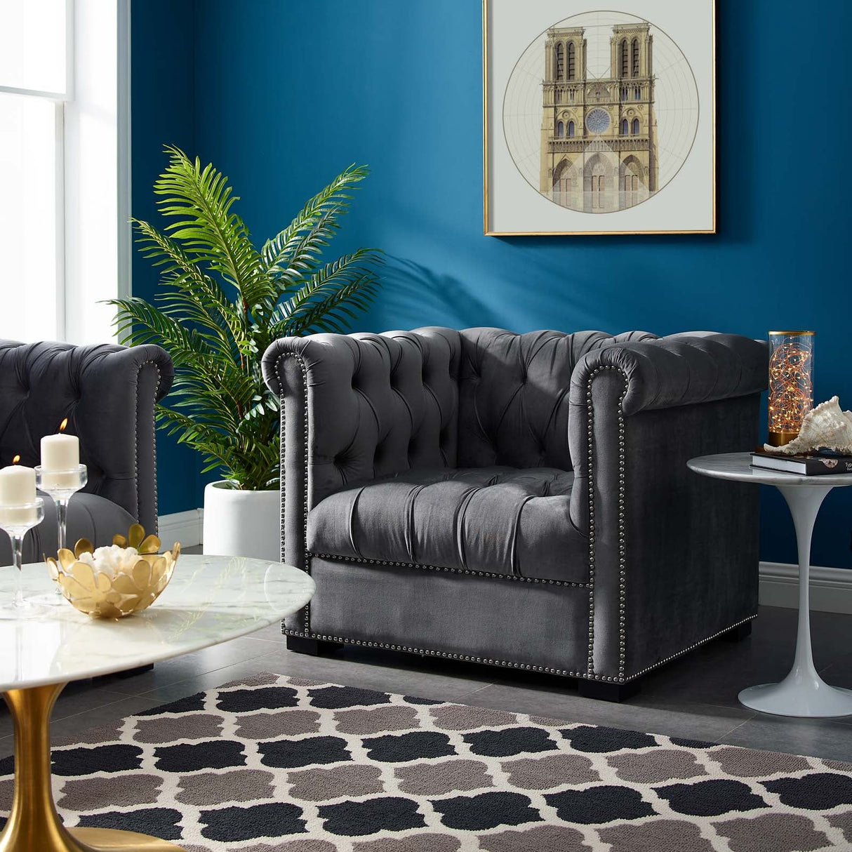 40 Inch Performance Velvet Button Tufted Chesterfield Armchair