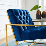 31 Inch Button Tufted Performance Velvet Accent Chair with Gold Frame