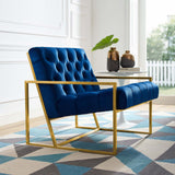 31 Inch Button Tufted Performance Velvet Accent Chair with Gold Frame