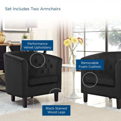 29 Inch Performance Velvet Button Tufted Armchair Set of 2