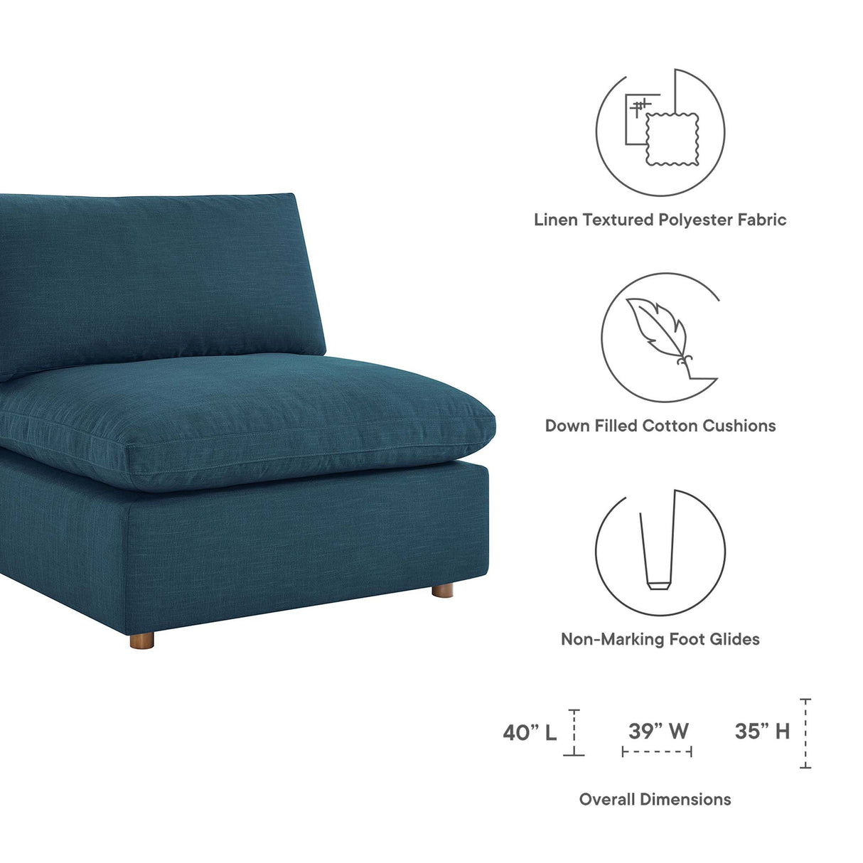 Down Filled Overstuffed Armless Chair – 39 Inch