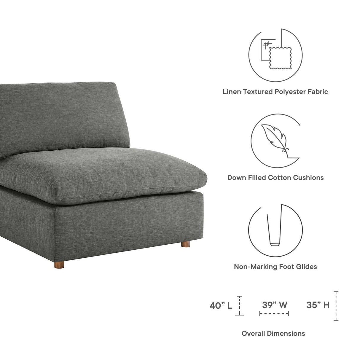 Down Filled Overstuffed Armless Chair – 39 Inch