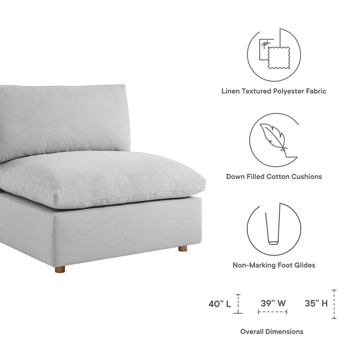 Down Filled Overstuffed Armless Chair – 39 Inch