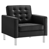 31 Inch Tufted Vegan Leather Sled Base Armchair