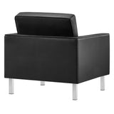 31 Inch Tufted Vegan Leather Sled Base Armchair