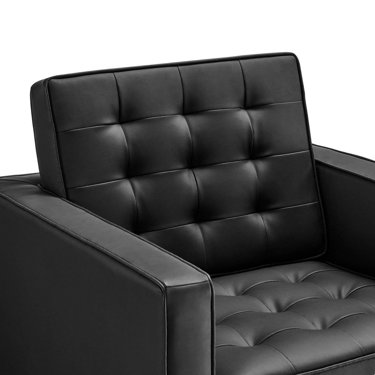 31 Inch Tufted Vegan Leather Sled Base Armchair