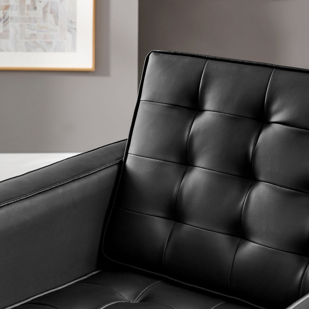 31 Inch Tufted Vegan Leather Sled Base Armchair