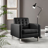 31 Inch Tufted Vegan Leather Sled Base Armchair