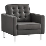 31 Inch Tufted Vegan Leather Sled Base Armchair