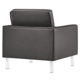 31 Inch Tufted Vegan Leather Sled Base Armchair