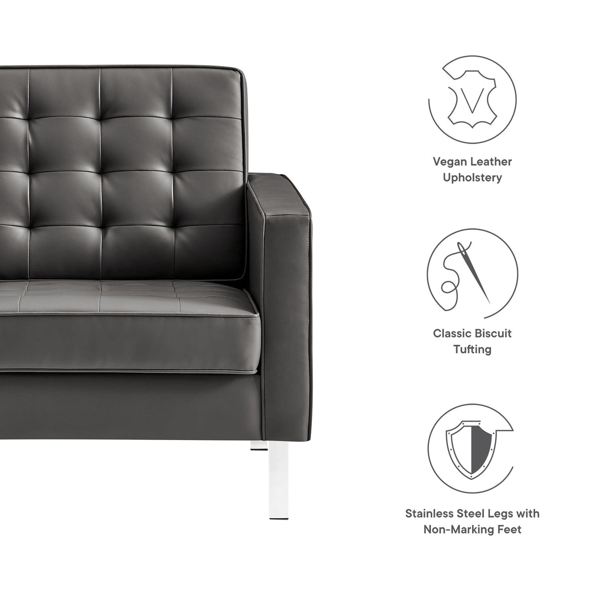 31 Inch Tufted Vegan Leather Sled Base Armchair