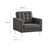 31 Inch Tufted Vegan Leather Sled Base Armchair