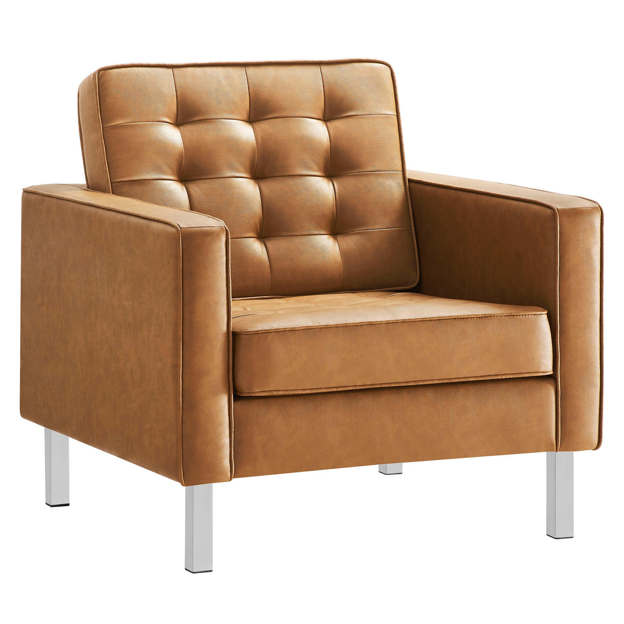 31 Inch Tufted Vegan Leather Sled Base Armchair