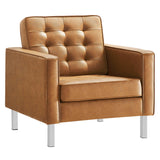 31 Inch Tufted Vegan Leather Sled Base Armchair