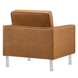 31 Inch Tufted Vegan Leather Sled Base Armchair