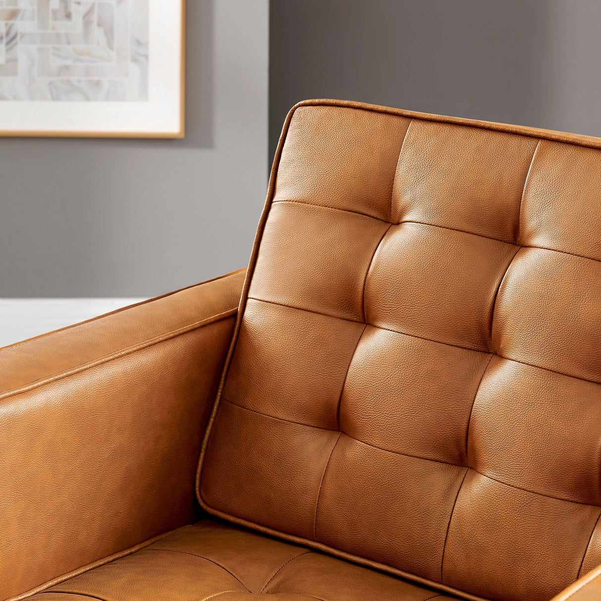 31 Inch Tufted Vegan Leather Sled Base Armchair