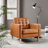 31 Inch Tufted Vegan Leather Sled Base Armchair