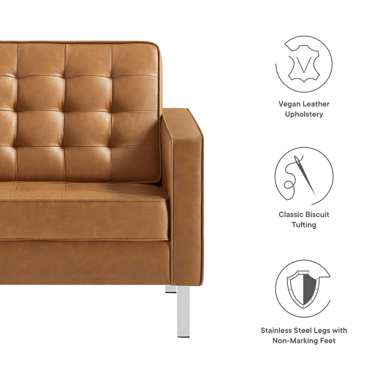 31 Inch Tufted Vegan Leather Sled Base Armchair