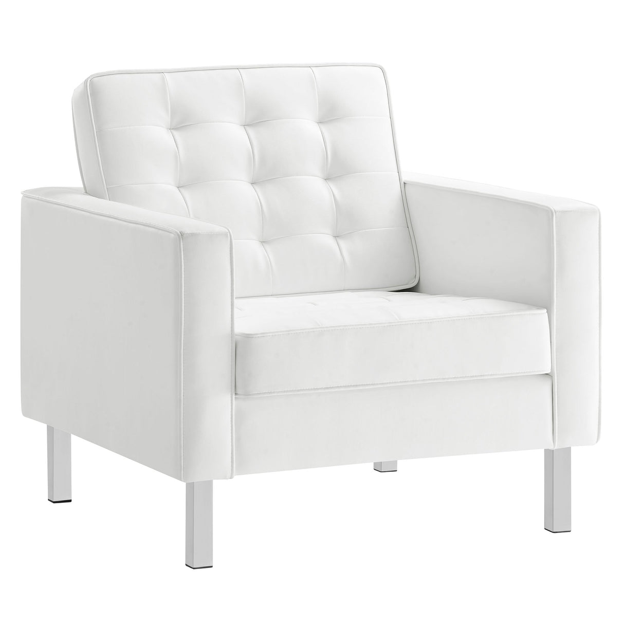 31 Inch Tufted Vegan Leather Sled Base Armchair