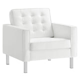 31 Inch Tufted Vegan Leather Sled Base Armchair
