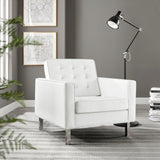 31 Inch Tufted Vegan Leather Sled Base Armchair
