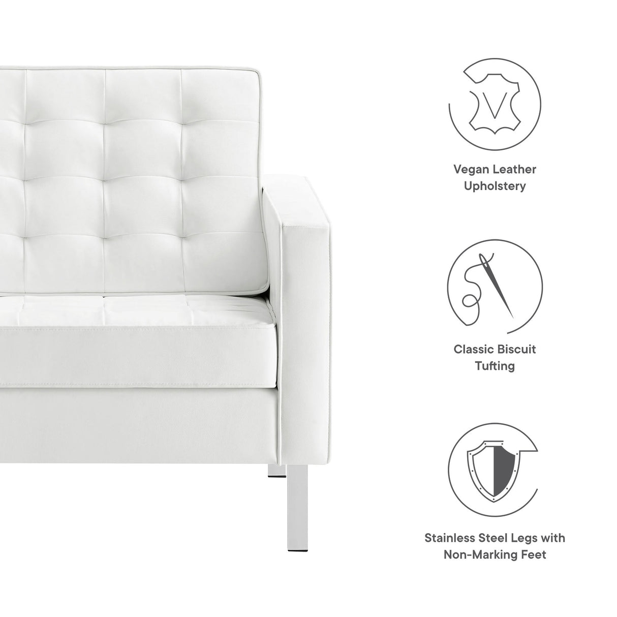 31 Inch Tufted Vegan Leather Sled Base Armchair