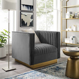 35 Inch Performance Velvet Armchair in Gray