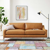 Low-Profile Leather Sofa with Polished Stainless Steel Frame