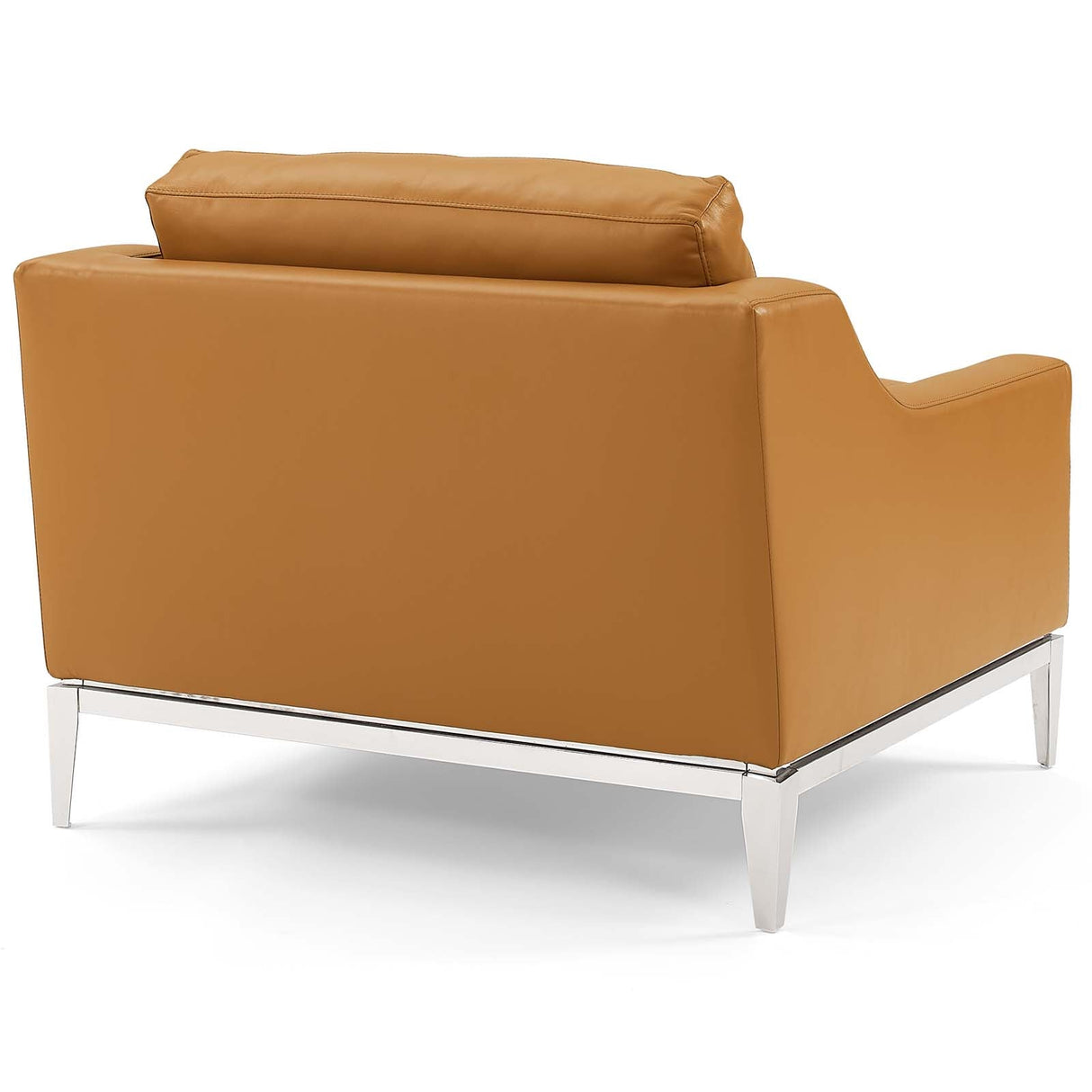 40 Inch Leather Armchair with Polished Stainless Steel Base in Tan