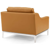 40 Inch Leather Armchair with Polished Stainless Steel Base in Tan