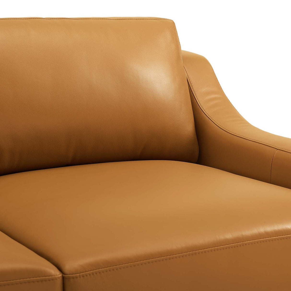 40 Inch Leather Armchair with Polished Stainless Steel Base in Tan