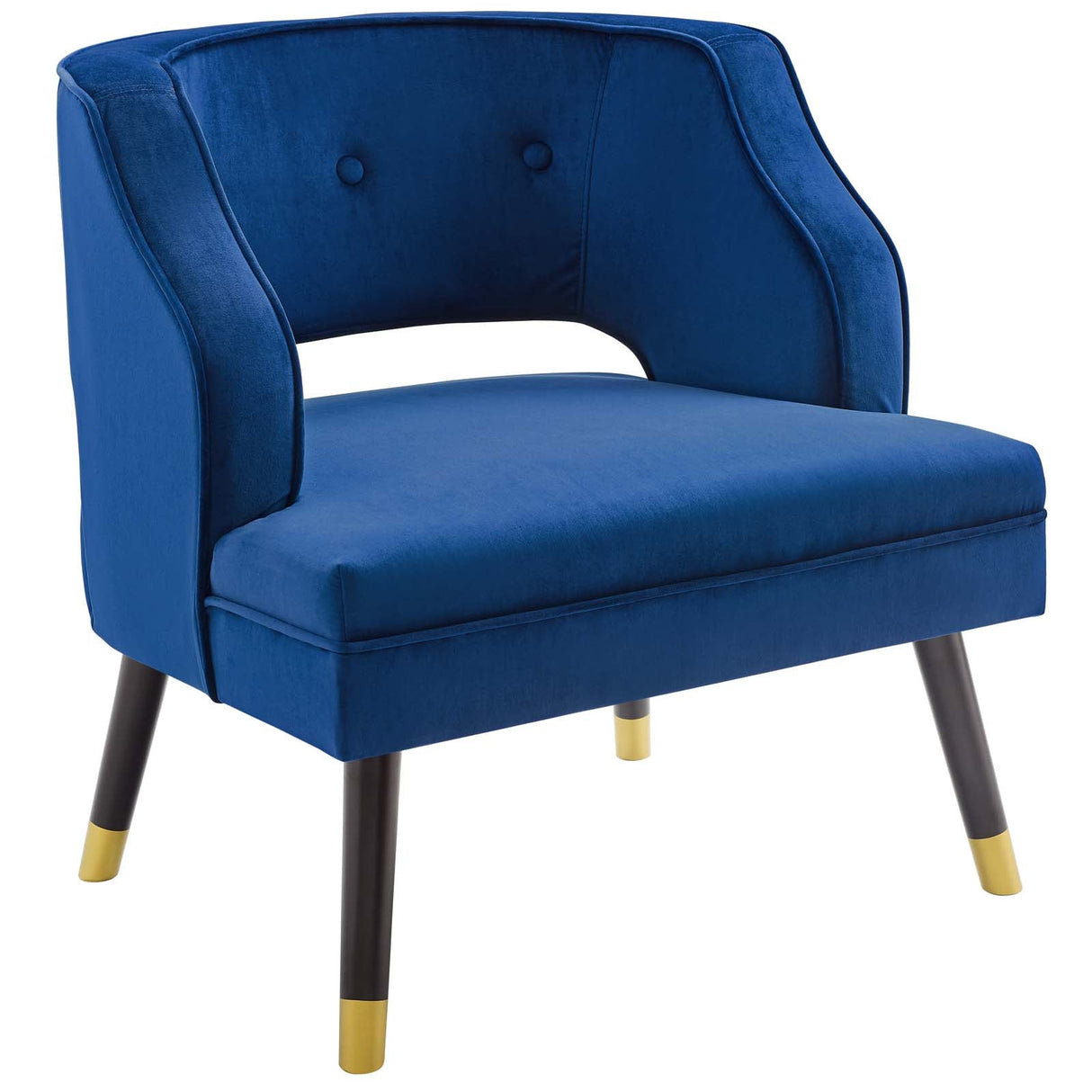28 Inch Button Tufted Open Back Performance Velvet Armchair in Navy
