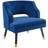 28 Inch Button Tufted Open Back Performance Velvet Armchair in Navy