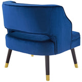 28 Inch Button Tufted Open Back Performance Velvet Armchair in Navy