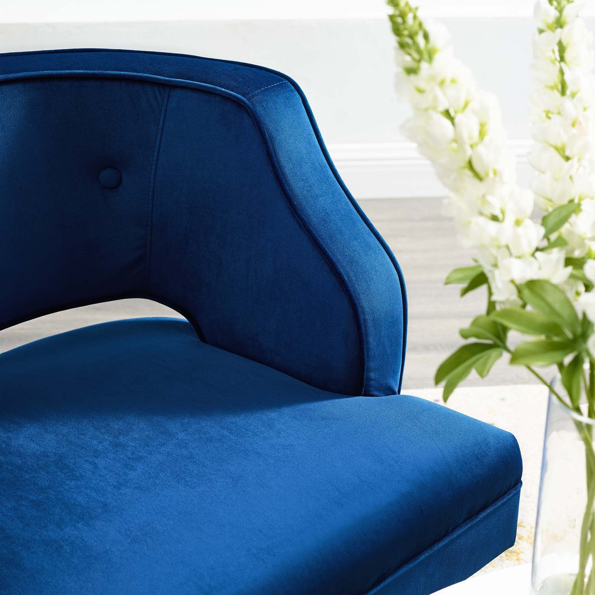 28 Inch Button Tufted Open Back Performance Velvet Armchair in Navy