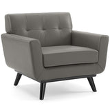 40 Inch Mid-Century Modern Top-Grain Leather Accent Armchair with Splayed Wood Legs