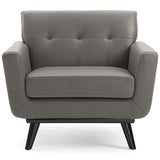 40 Inch Mid-Century Modern Top-Grain Leather Accent Armchair with Splayed Wood Legs