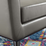 40 Inch Mid-Century Modern Top-Grain Leather Accent Armchair with Splayed Wood Legs