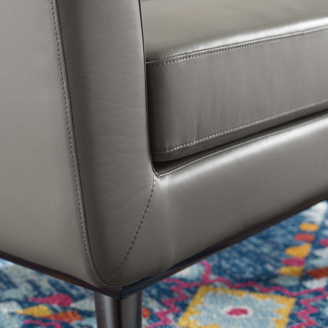40 Inch Mid-Century Modern Top-Grain Leather Accent Armchair with Splayed Wood Legs