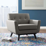 40 Inch Mid-Century Modern Top-Grain Leather Accent Armchair with Splayed Wood Legs