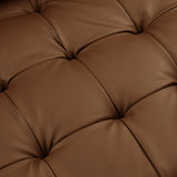 Biscuit Tufted Vegan Leather Sofa with Bolster Pillows in Brown