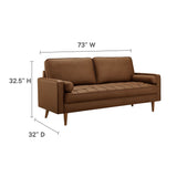 Biscuit Tufted Vegan Leather Sofa with Bolster Pillows in Brown