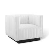35 Inch Channel Tufted Upholstered Fabric Armchair in White