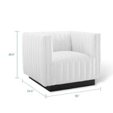 35 Inch Channel Tufted Upholstered Fabric Armchair in White