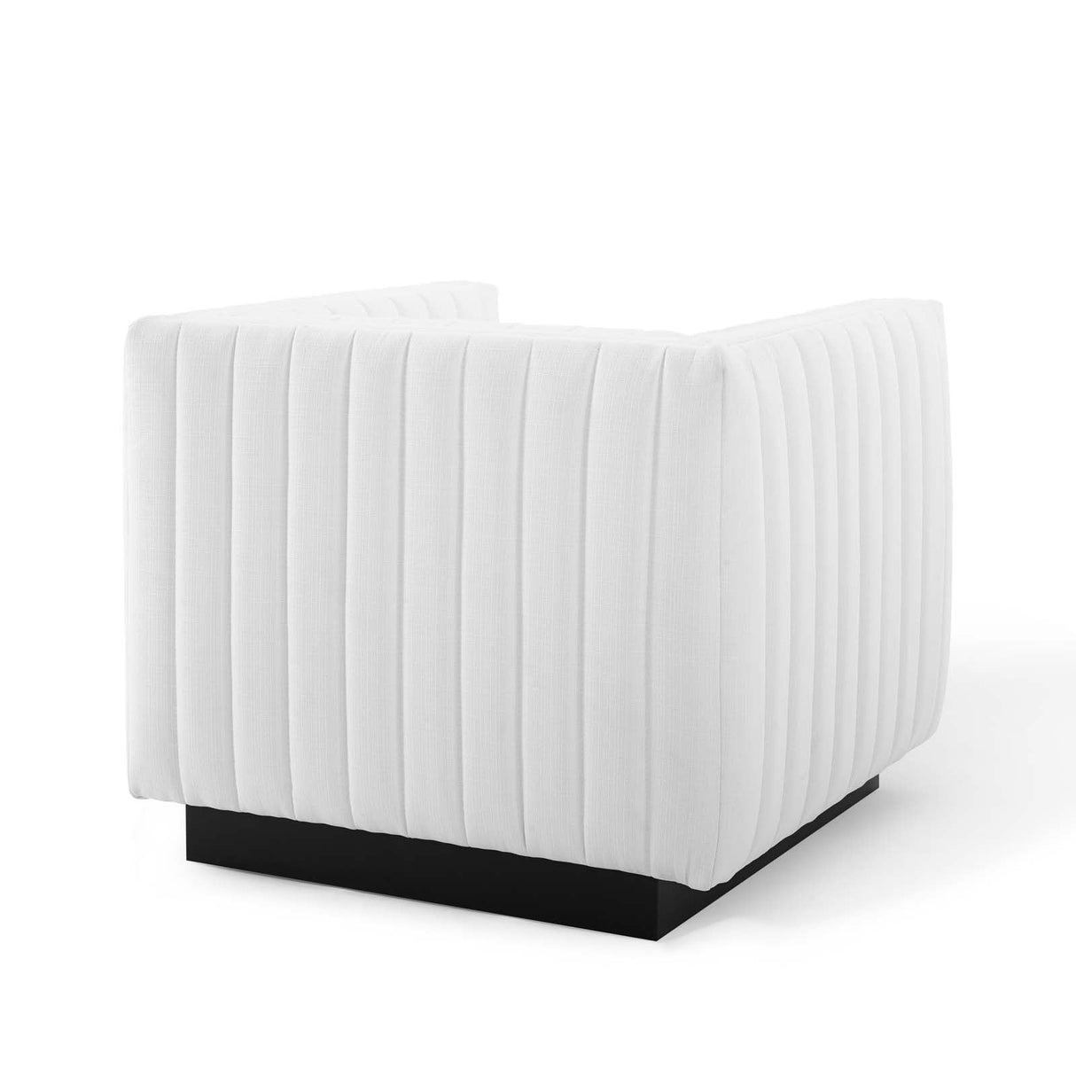 35 Inch Channel Tufted Upholstered Fabric Armchair in White